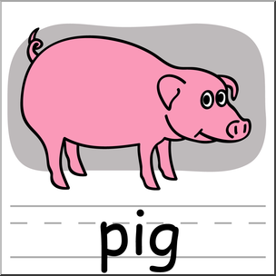 Clip Art: Basic Words: Pig Color Labeled