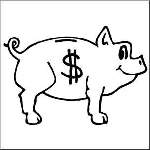 Clip Art: Piggy Bank B&W