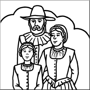 Clip Art: Pilgrim Family B&W