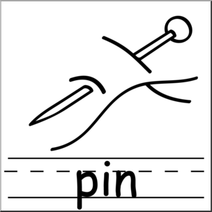 Clip Art: Basic Words: Pin B&W Labeled