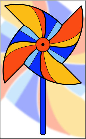 Clip Art: Pinwheel: 4 Blades 1 w/Stick Color 1