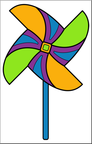 Clip Art: Pinwheel: 4 Blades 3 w/Stick Color 2