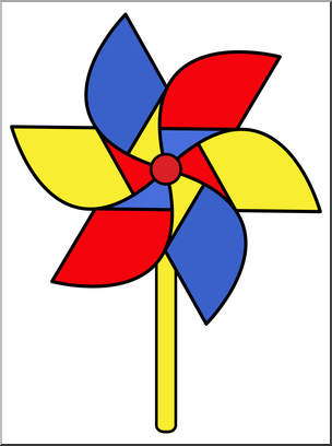 Clip Art: Pinwheel: 6 Blades 1 w/Stick Color 2