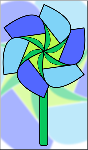 Clip Art: Pinwheel: 6 Blades 3 w/Stick Color 1