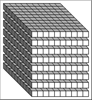 Place Value Blocks B&W 0800 Horizontal Clip Art