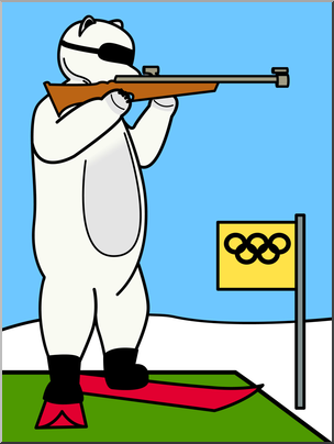 Clip Art: Cartoon Olympics: Polar Bear Biathlon Color