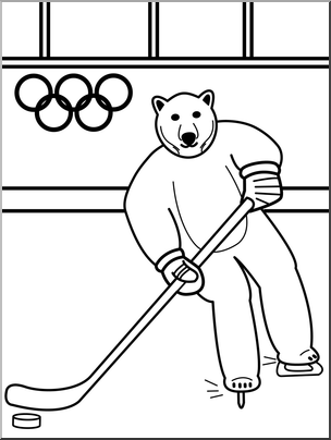 Clip Art: Cartoon Olympics: Polar Bear Ice Hockey B&W