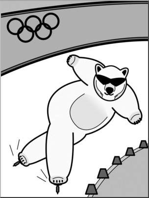 Clip Art: Cartoon Olympics: Polar Bear Skating Grayscale