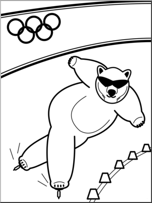 Clip Art: Cartoon Olympics: Polar Bear Skating B&W
