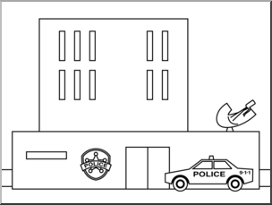 Clip Art: Buildings: Police Station B&W