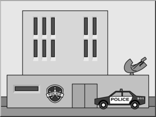 Clip Art: Buildings: Police Station Grayscale