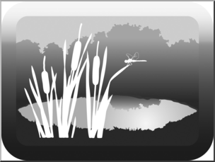 Clip Art: Habitat Button: Pond Grayscale