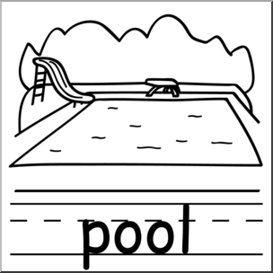 Clip Art: Basic Words: Pool B&W Labeled