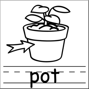 Clip Art: Basic Words: Pot B&W Labeled