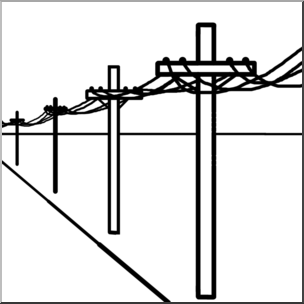 Clip Art: Electricity: Power Lines B&W