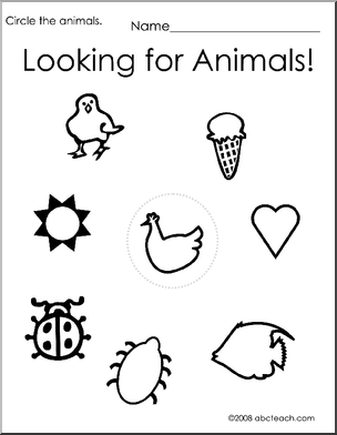 Worksheets and Matching Game: Animals 1 (preschool/primary)