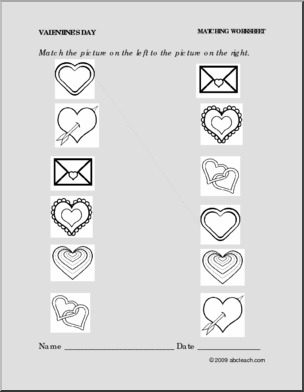 Worksheet: Valentine’s Day – Match Pictures (preschool/primary)