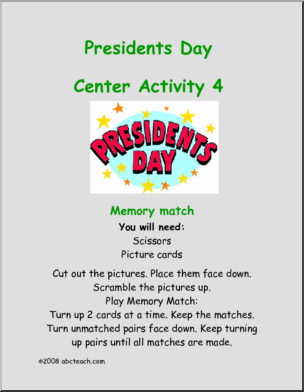 Presidents Day – Memory Game Learning Center