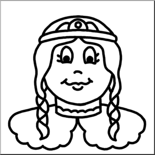 Clip Art: Cartoon Faces: Princess B&W