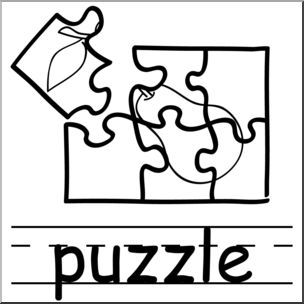 Clip Art: Basic Words: Puzzle B&W Labeled