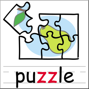 Clip Art: Basic Words: Double Consonants ZZ: Puzzle Color