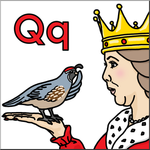 Clip Art: Alphabet Animals: Q – Quail Quiets the Queen Color