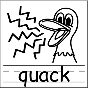 Clip Art: Basic Words: Quack B&W Labeled