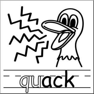Clip Art: Basic Words: -ack Phonics: Quack B&W