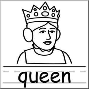 Clip Art: Basic Words: Queen B&W Labeled