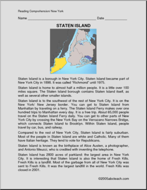 Comprehension: New York – Staten Island (primary/elem)