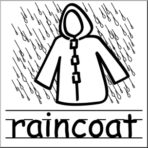 Clip Art: Basic Words: Raincoat B&W Labeled
