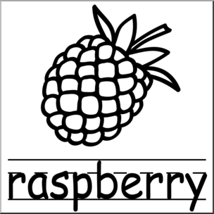 Clip Art: Basic Words: Raspberry B&W Labeled