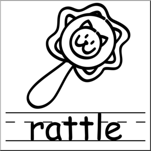 Clip Art: Basic Words: Rattle B&W Labeled