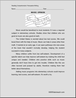 Comprehension: Music – An Opinion (upper elementary)