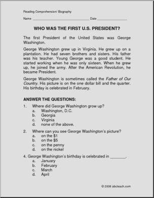 Biography: U. S. President; George Washington (primary)