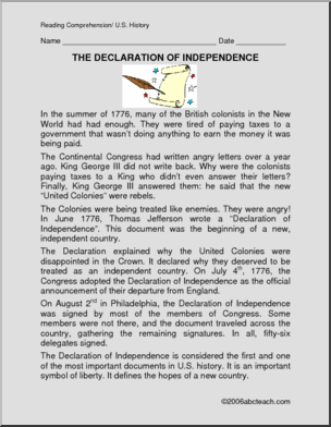 Comprehension: Declaration of Independence (primary)