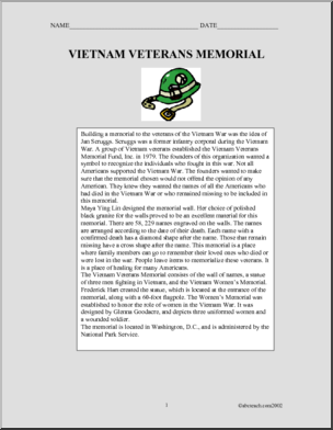 Comprehension: U.S. Landmark – Vietnam Veterans Memorial (upper elementary)