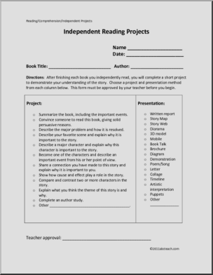 Independent Project Planner (upper elem/middle) Book Report Form