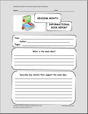 Book Report Form: Reading Month – Informational (upper elem)