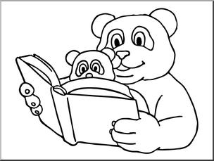 Clip Art: Reading Pandas B&W