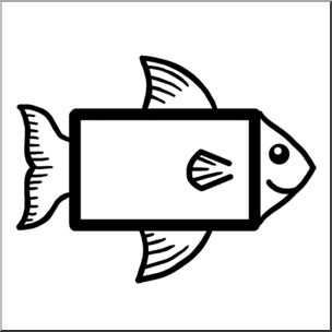 Clip Art: Basic Shapes: FIsh: Rectanglefish B&W