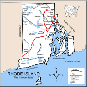 Clip Art: US State Maps: Rhode Island Color Detailed