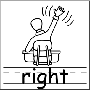 Clip Art: Basic Words: Right B&W Labeled