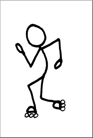 Clip Art: Stick Guy Rollerblading B&W