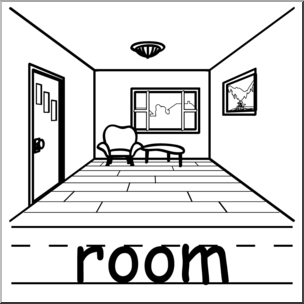 Clip Art: Basic Words: Room B&W Labeled