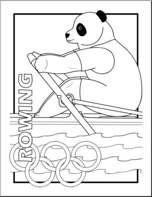 Clip Art: Cartoon Olympics: Panda Rowing B&W