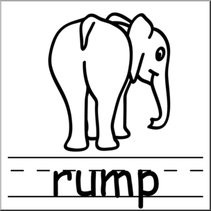 Clip Art: Basic Words: Rump B&W Labeled