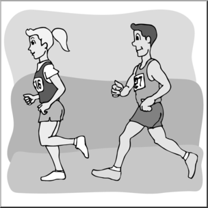 Clip Art: Kids: Running a Race Grayscale