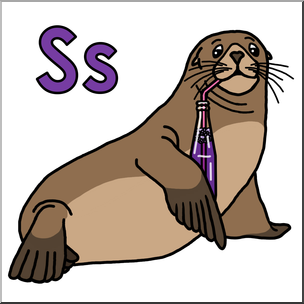 Clip Art: Alphabet Animals: S – Seal Sips a Soda Color