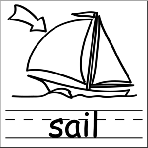 Clip Art: Basic Words: Sail B&W Labeled